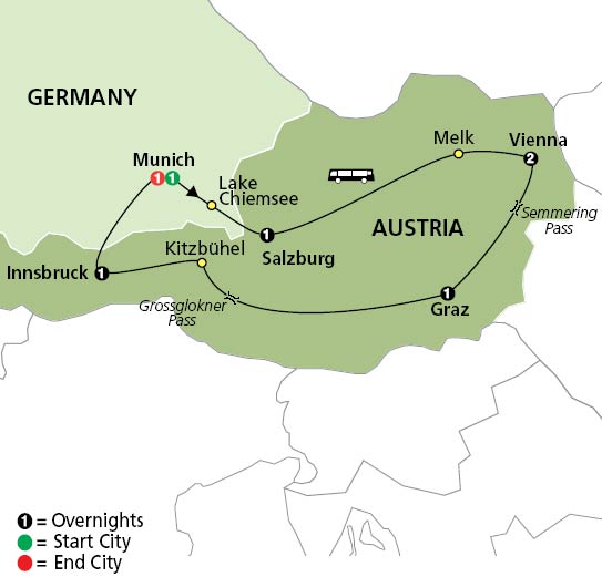 Map Of Germany And Austria. Grand Tour Of Austria Tour Map