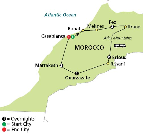 map of morocco. Jewels Of Morocco Tour Map